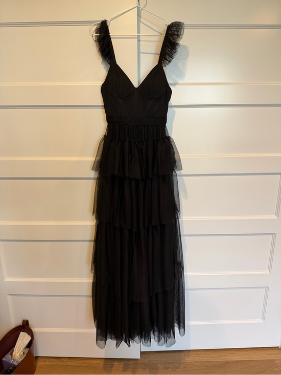 Blondie Nites Dresses & Skirts - Blondie Nites Black Ruffled Strap Tiered Tulle Maxi Dress